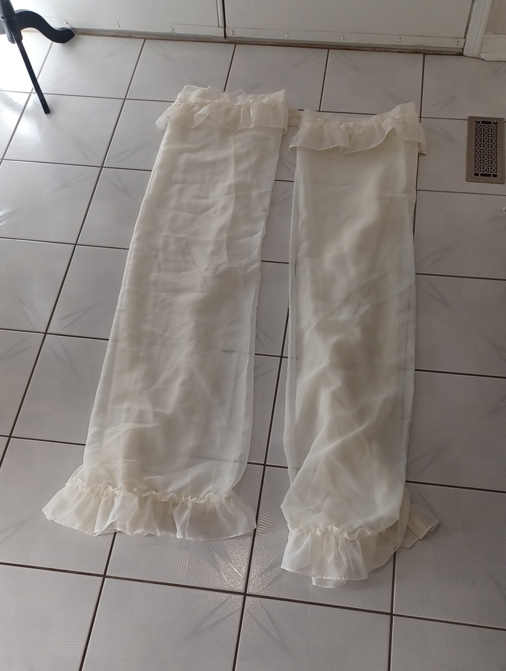 4/$40 Sheer Off-White Curtains With Ruffles - Curtain Rod Pockets - Set Of 2